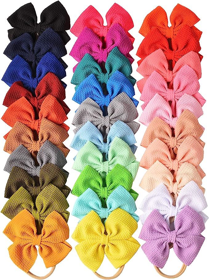 30 PCS Big Bows Baby Nylon Headbands Hairbands Hair Bows Elastics for Baby Girls Newborn Infant T... | Amazon (US)