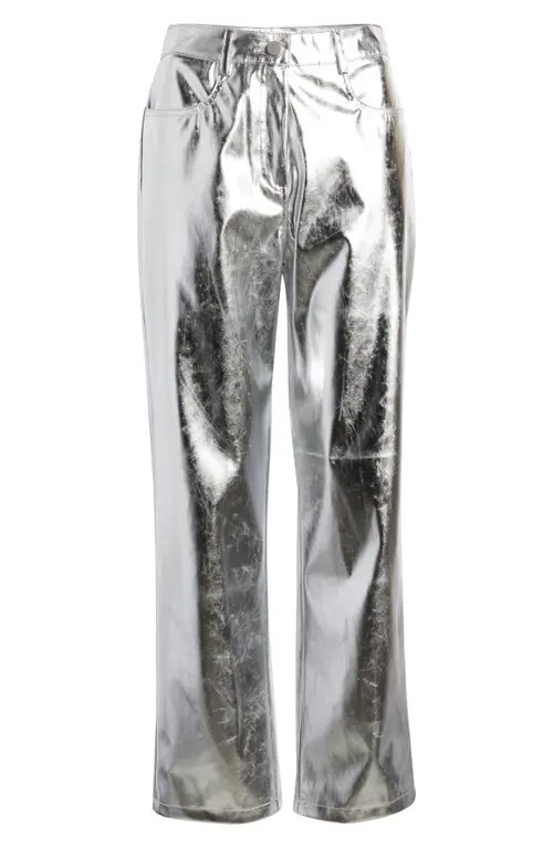 Amy Lynn Metallic Straight Leg Pants in Silver at Nordstrom, Size Small | Nordstrom
