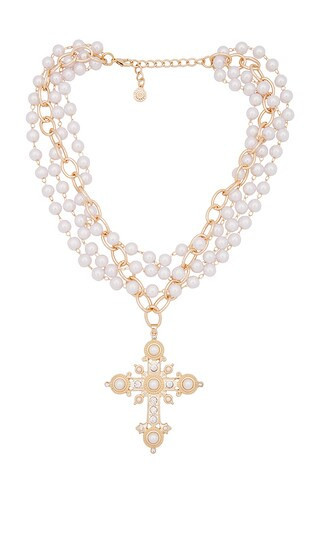 8 Other Reasons Cross Pearl Necklace in Metallic Gold. | Revolve Clothing (Global)