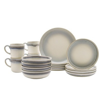 16pc Stoneware Embossed Hudson Dinnerware Set - Tabletops Gallery: Gray Ombre, Service for 4, Microwave & Dishwasher Safe | Target