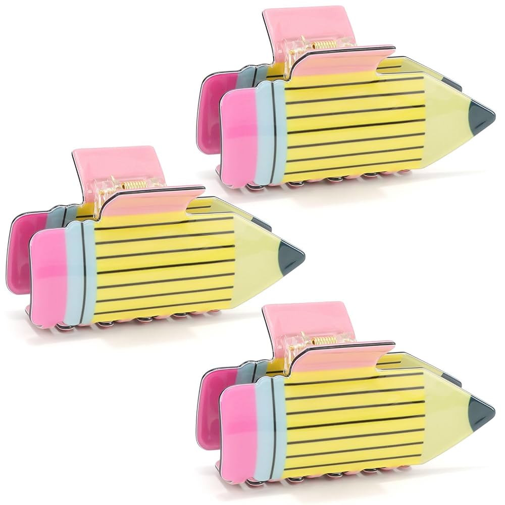 3Pcs Pencil Claw Clips Cute Unique Teacher Hair Clips for Funny Teacher Accessories Back To Schoo... | Amazon (US)