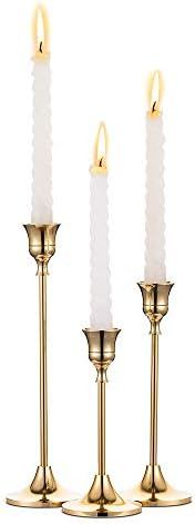 Nuptio Candlestick Holders Taper Candle Holders, Set of 3 Candle Stick Holders Set, Brass Gold Ca... | Amazon (US)