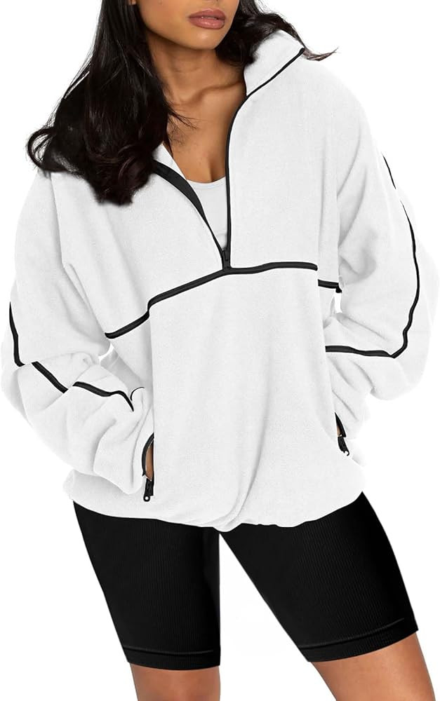 BWQ Womens Oversized Half Zip Pullover Long Sleeve Sweatshirt With Pockets | Amazon (US)