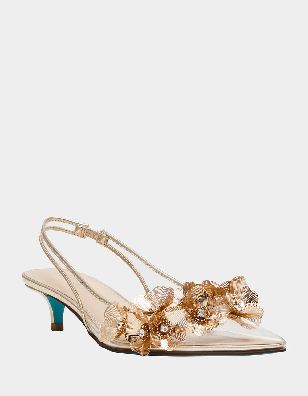 ROBIN GOLD Slingback Flower Kitten Heel | Women's Heels | Betsey Johnson