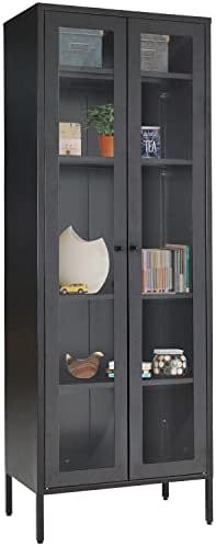 Metal Storage Curio Cabinet with Glass Doors, Black Steel Display Cabinet with 4 Adjustable Shelv... | Amazon (US)