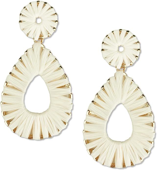 Teardrop Raffia Earrings for Women Statement Earrings Palm Bohemian Drop Dangle Earrings Summer T... | Amazon (US)