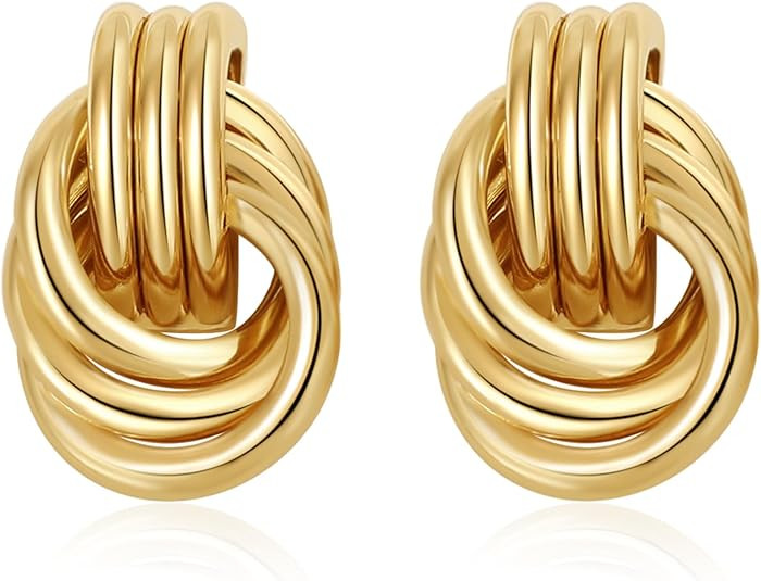 Trendy Gold Plated Knot Earrings for Women Chunky Statement Drop Dangle Earrings Lightweight Hypo... | Amazon (US)