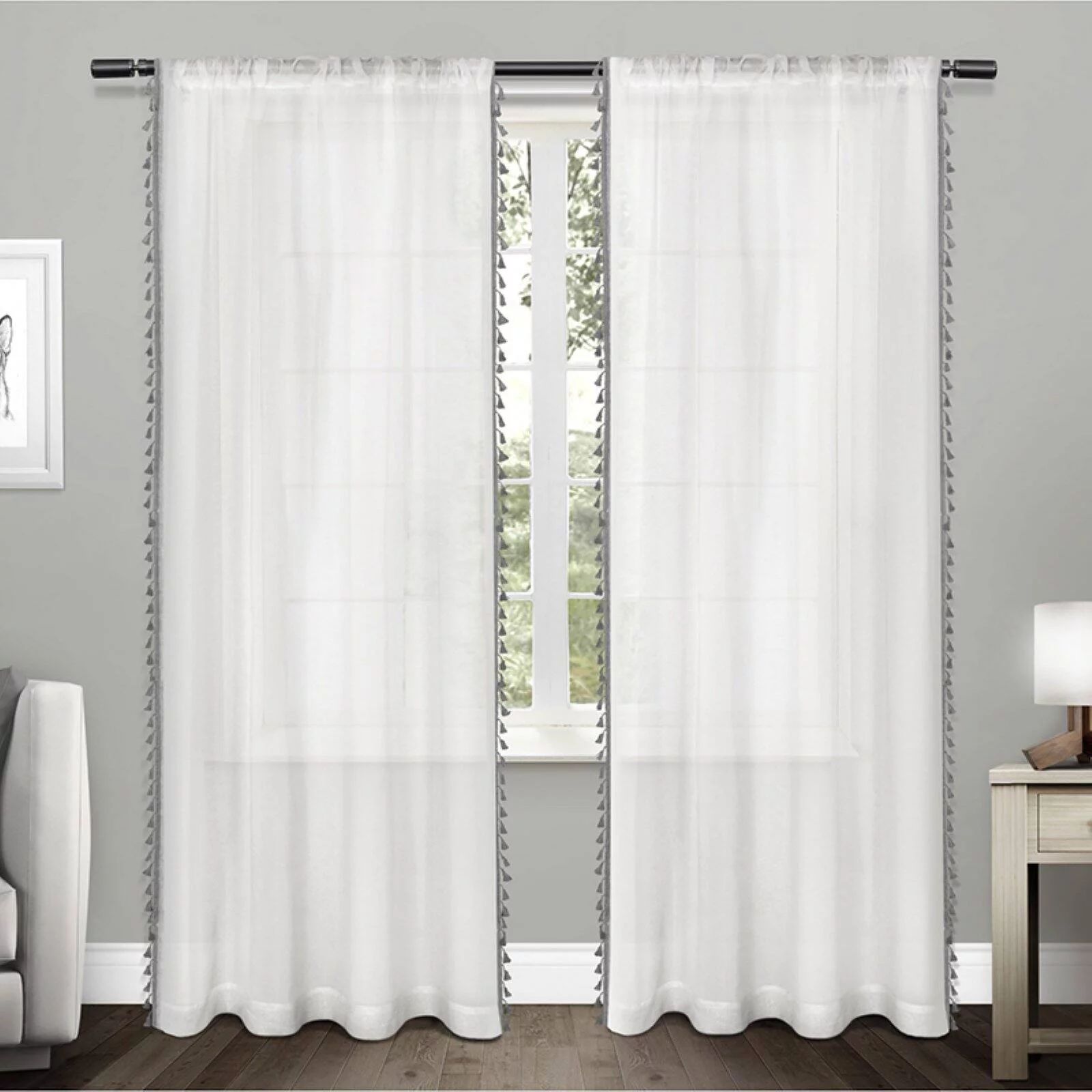 Exclusive Home Curtains 2 Pack Tassels Sheer Rod Pocket Curtain Panels - Walmart.com | Walmart (US)