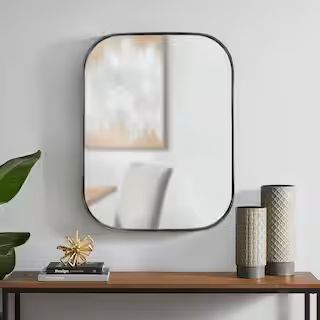 Home Decorators Collection Medium Rectangle Black Modern Mirror with Deep-Set Frame and Rounded C... | The Home Depot