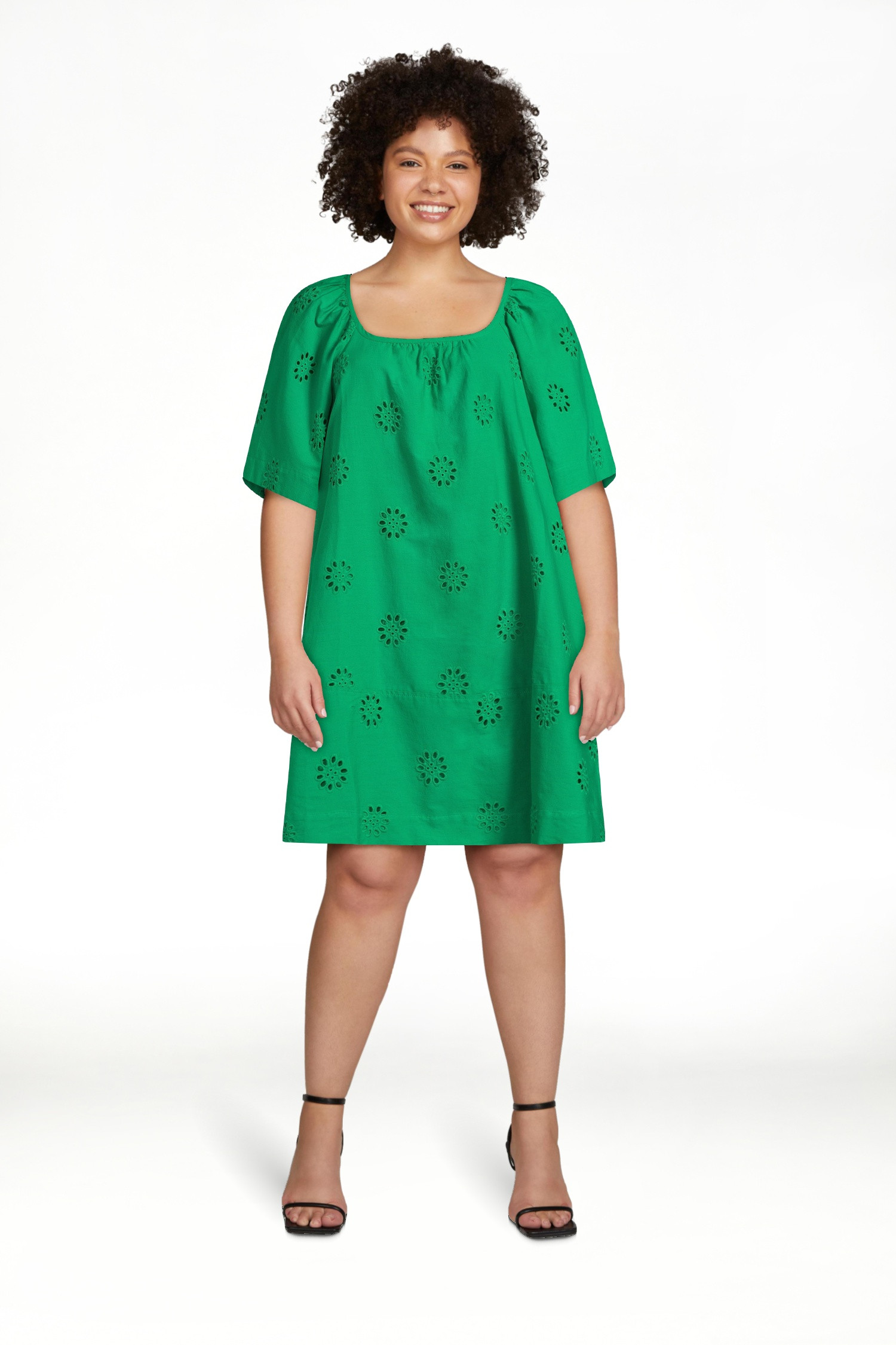 Free Assembly Women's Square Neck Eyelet Mini Dress with Short Sleeves, Sizes XS-XXL | Walmart (US)