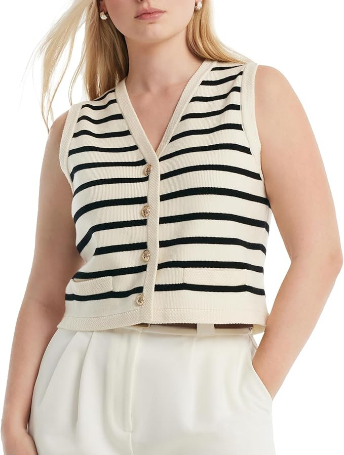 Women's Sleeveless V Neck Knit Sweater Vest Cardigan Button Front Going Out Tops for Women | Amazon (US)