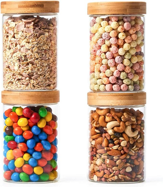 EZOWare 4 Piece Glass Airtight Jars Storage Canister Container Set with Bamboo Lid for Kitchen, B... | Amazon (US)