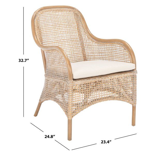 Safavieh Charlie Rattan Accent Chair w/ Cushion, Grey White Wash - Walmart.com | Walmart (US)