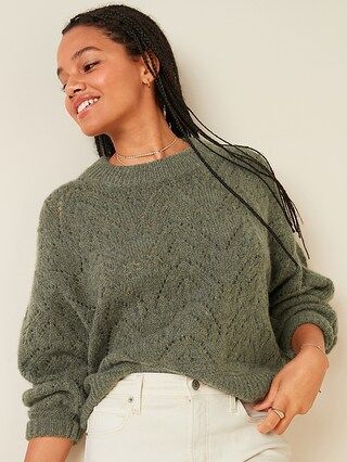 Cozy Pointelle-Knit Crew-Neck Sweater for Women | Old Navy (US)