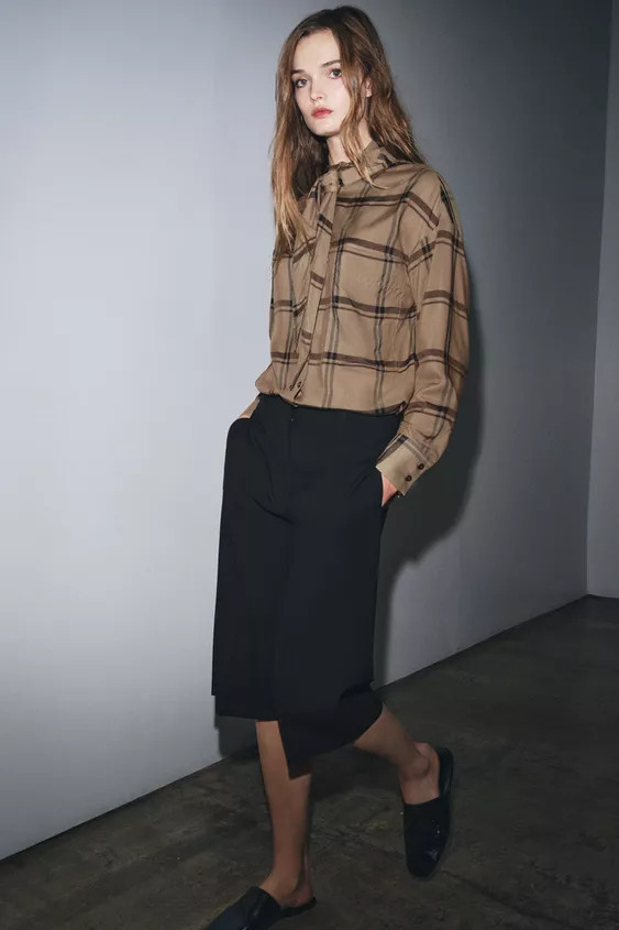 CHECK SHIRT WITH SCARF COLLAR ZW COLLECTION | Zara UK