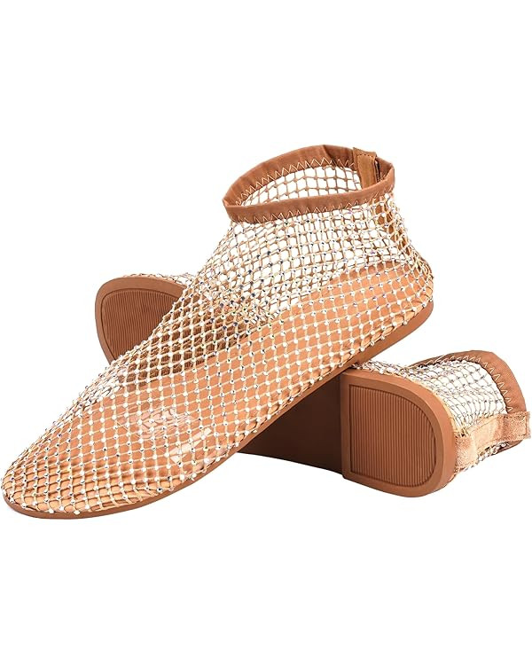 Ultra Comfortable Shiny Gem Mesh Flats, Ballet Flats for Women Sandals Women Dressy Summer Flat S... | Amazon (US)