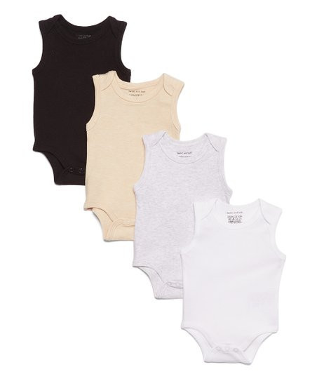 Gray & Black Four-Piece Sleeveless Bodysuit Set - Newborn & Infant | Zulily