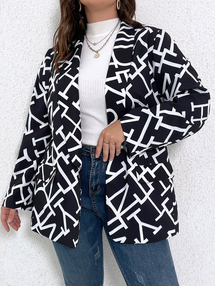 Plus Letter Graphic Shawl Collar Blazer | SHEIN