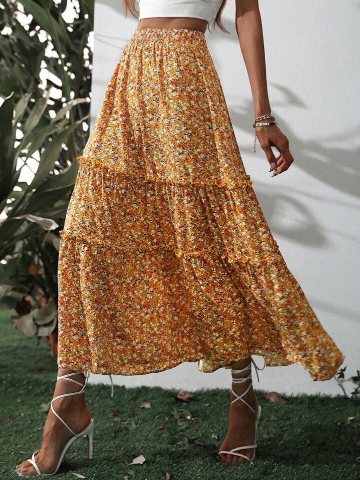 SHEIN VCAY Ditsy Floral Ruffle Hem Skirt | SHEIN