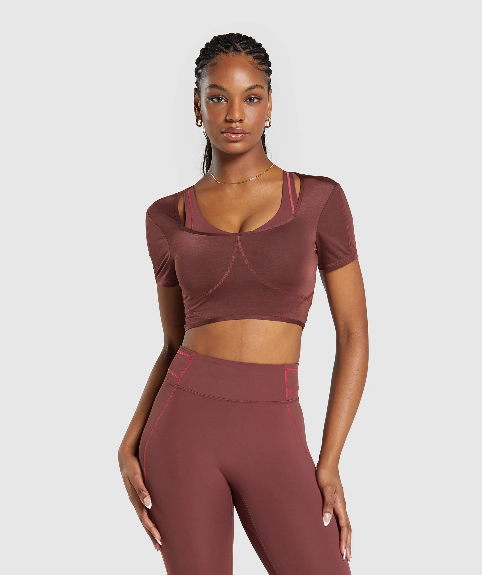 Gymshark Stitch Feature Crop Top - Burgundy Brown | Gymshark US