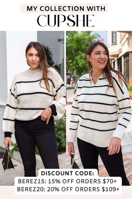 Striped fall sweaters from
cupshe X Dana 

DISCOUNT CODE: 
BEREZ15: 15% off orders $70+ BEREZ20: 20% off orders $109+ 

#cupshexdana fall sweaters | striped sweaters 

#LTKU #LTKsalealert #LTKstyletip