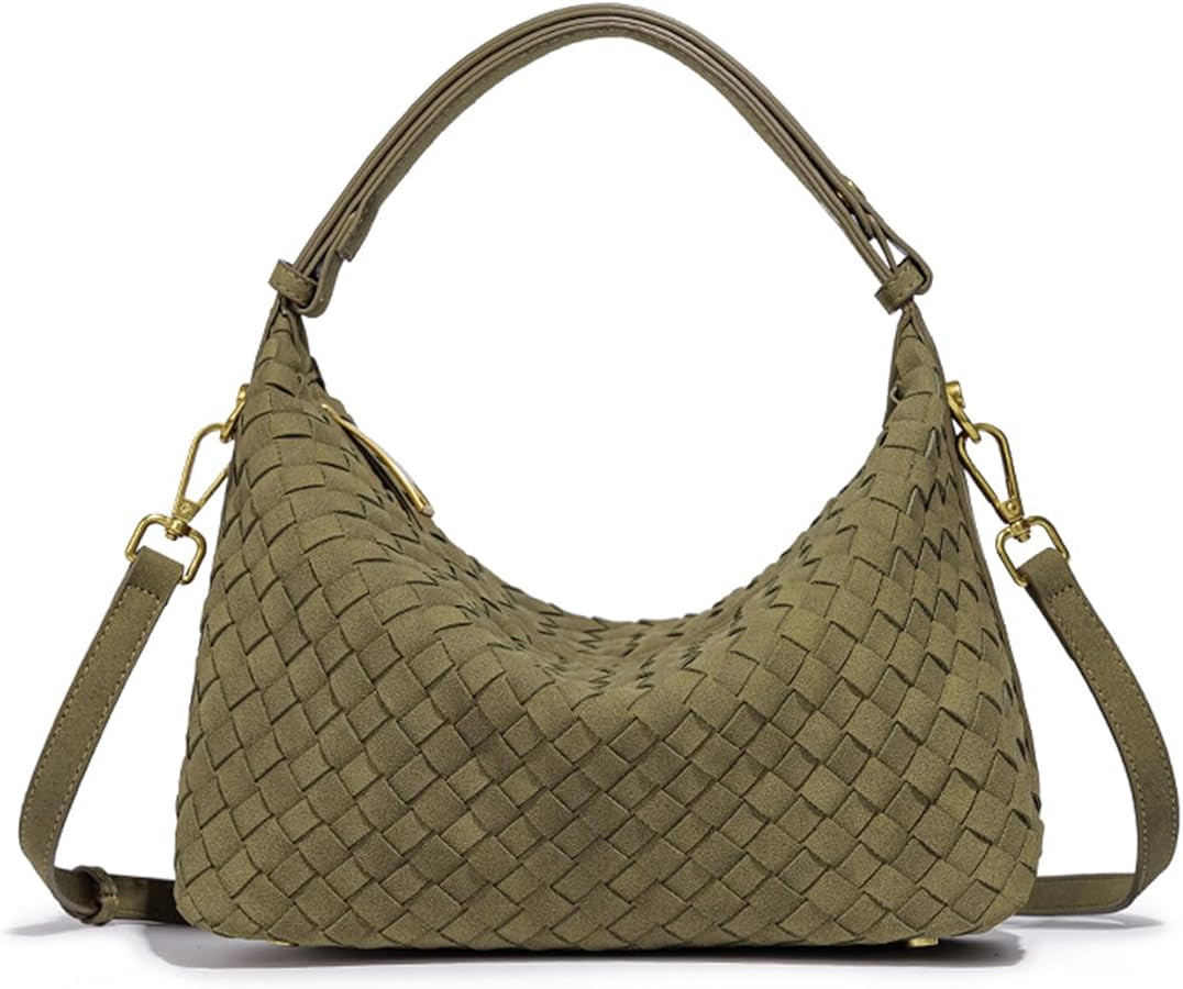 Woven Suede Shoulder Bag - Stylish Hobo Satchel, Slouchy Handbag, Crescent Crossbody Purse & Tote | Amazon (US)