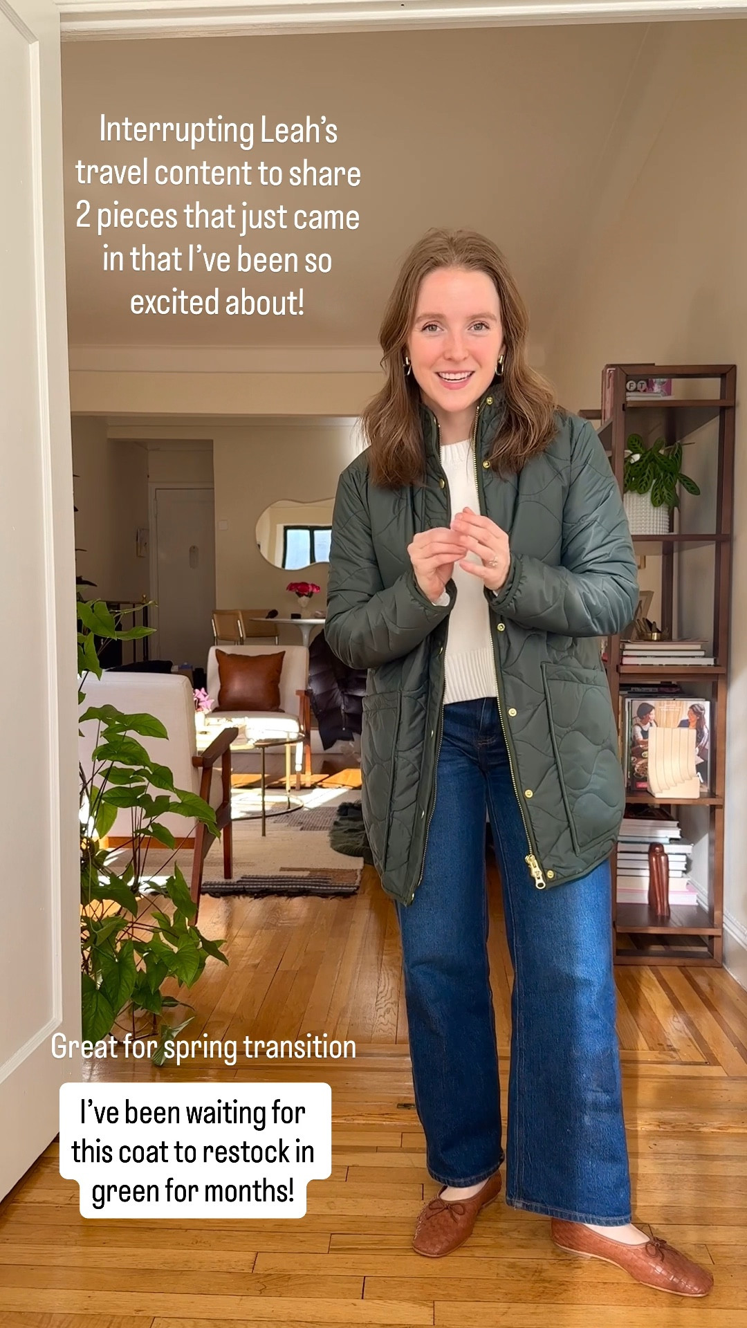 The prettiest green quilted jacket for spring transition. Warm but not bulky.  Free shipping Wearing my true size. Jeans inseam 28 size 25. I’m 5ft 2 117 lbs usually 0-2 petite jeans @Quince 

#LTKootd #LTKPetite