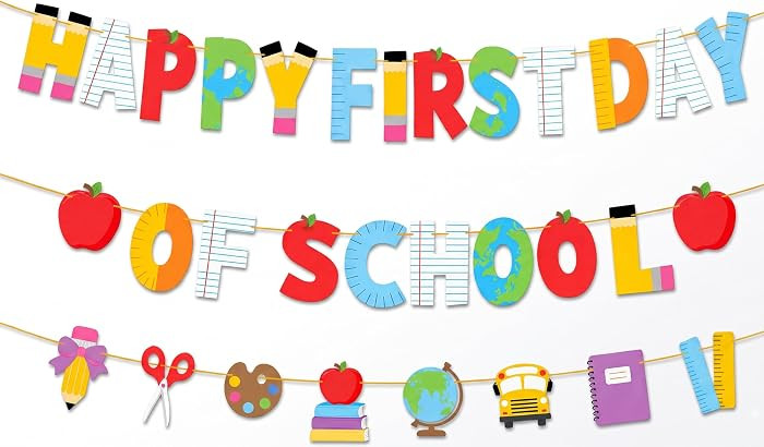 First Day of School Banner, Colorful Pre-Strung Classroom Decor | Amazon (US)