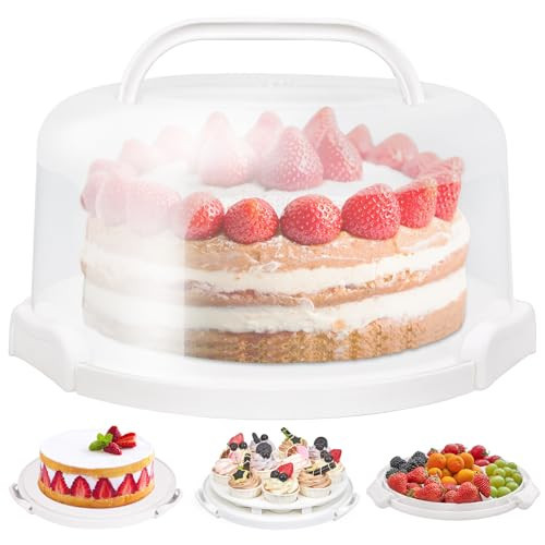 Ohuhu Cake Container, Cake Carrier with Lid and Handle BPA-Free Cake Holder for 10 inch Cake with 2 Handles Cupcake Carrier - Plastic Cover Two Sided Base for Transport Pies Nuts Fruit Perfect Gifts | Amazon (US)