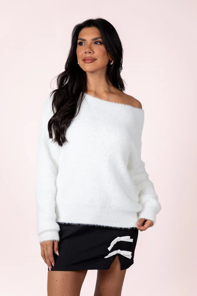Sweet Memories Ivory Boatneck Fuzzy Sweater | Pink Lily