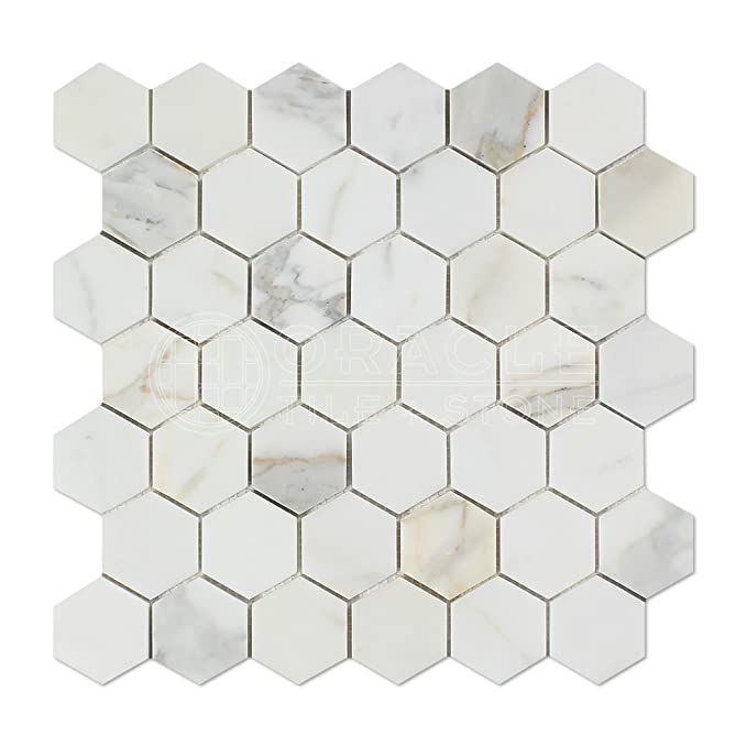 Calacatta Gold (Italian Calcutta) Marble 2 inch Hexagon Mosaic Tile, Honed | Amazon (US)