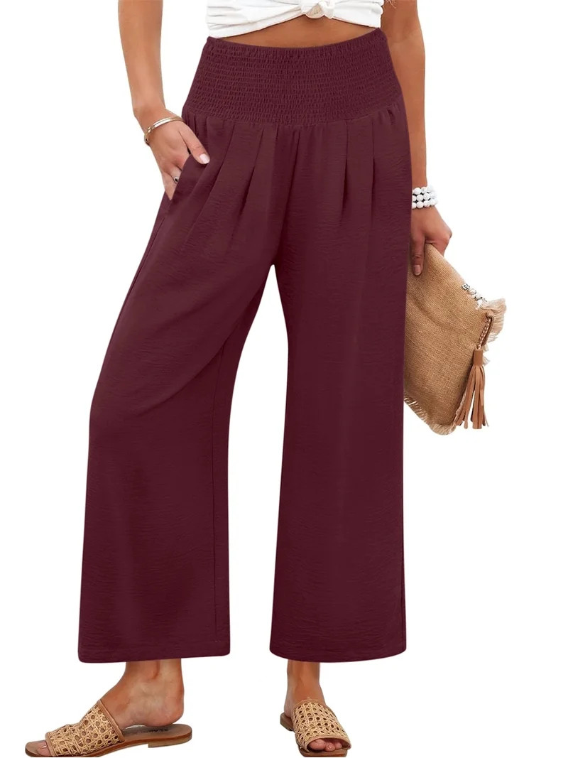 ANRABESS Womens Pants Wide Leg High Waisted Palazzo Pants Summer Flowy Beach Lounge Casual Trouse... | Walmart (US)
