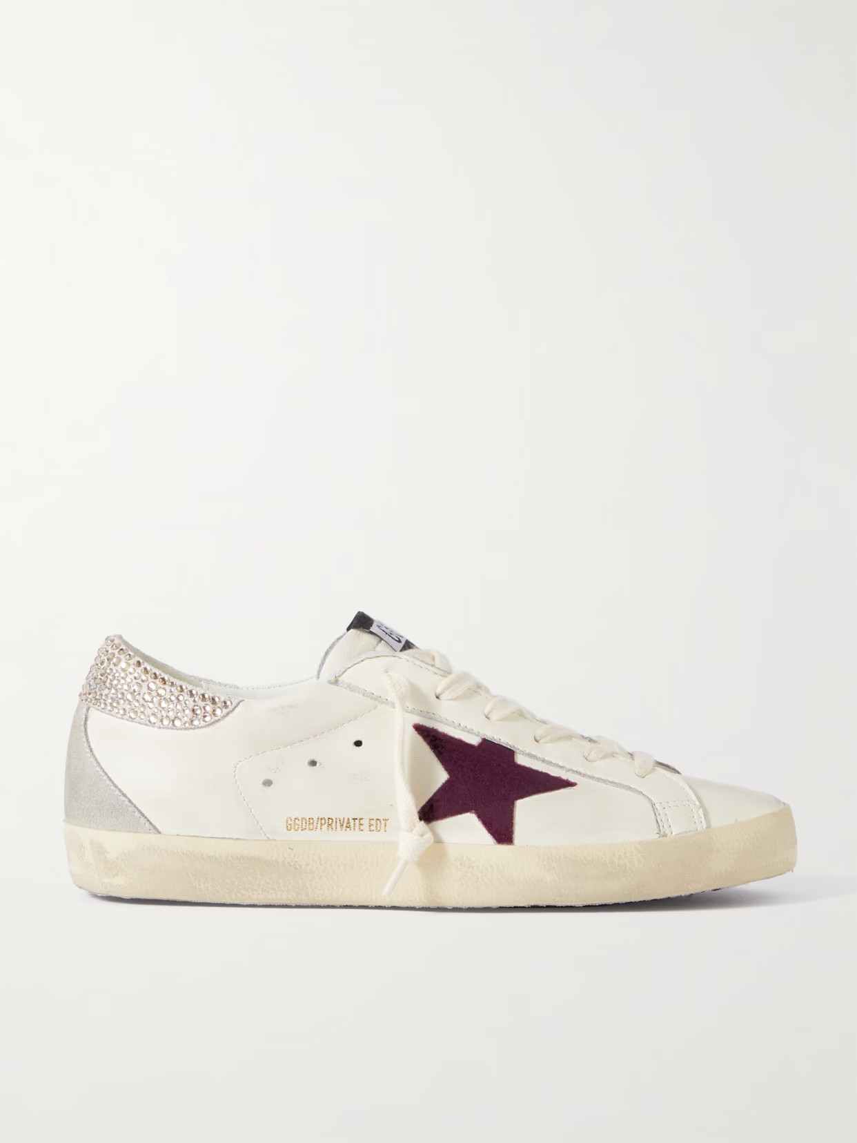 Golden Goose - Super-star Crystal-embellished Velvet-trimmed Distressed Leather Sneakers - White | NET-A-PORTER (US)