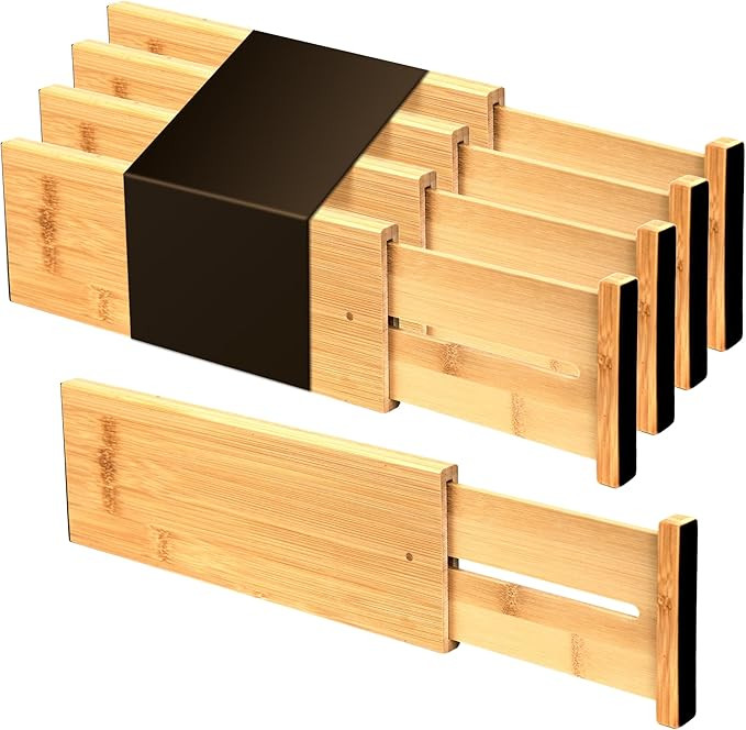 Utoplike Bamboo Drawer Dividers Large(Fits 18.6"-20.6" Drawer Inner Size, Height > 4.05"), Adjust... | Amazon (US)