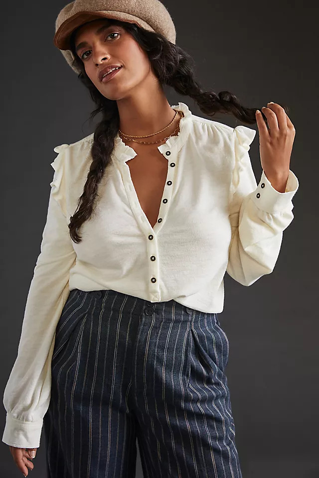 Pilcro Ruffled Henley Top | Anthropologie (US)