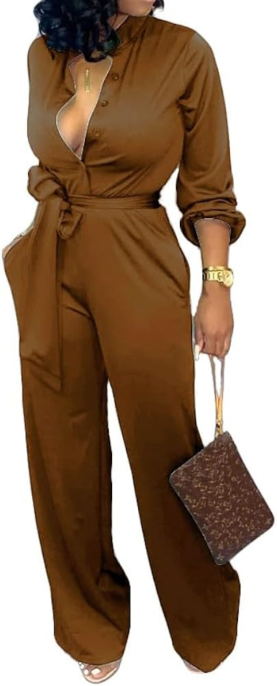 SxClub Jumpsuits for Women Formal Sexy Elegant Long Straight Pants Busineess Party Jumpsuit with ... | Amazon (US)