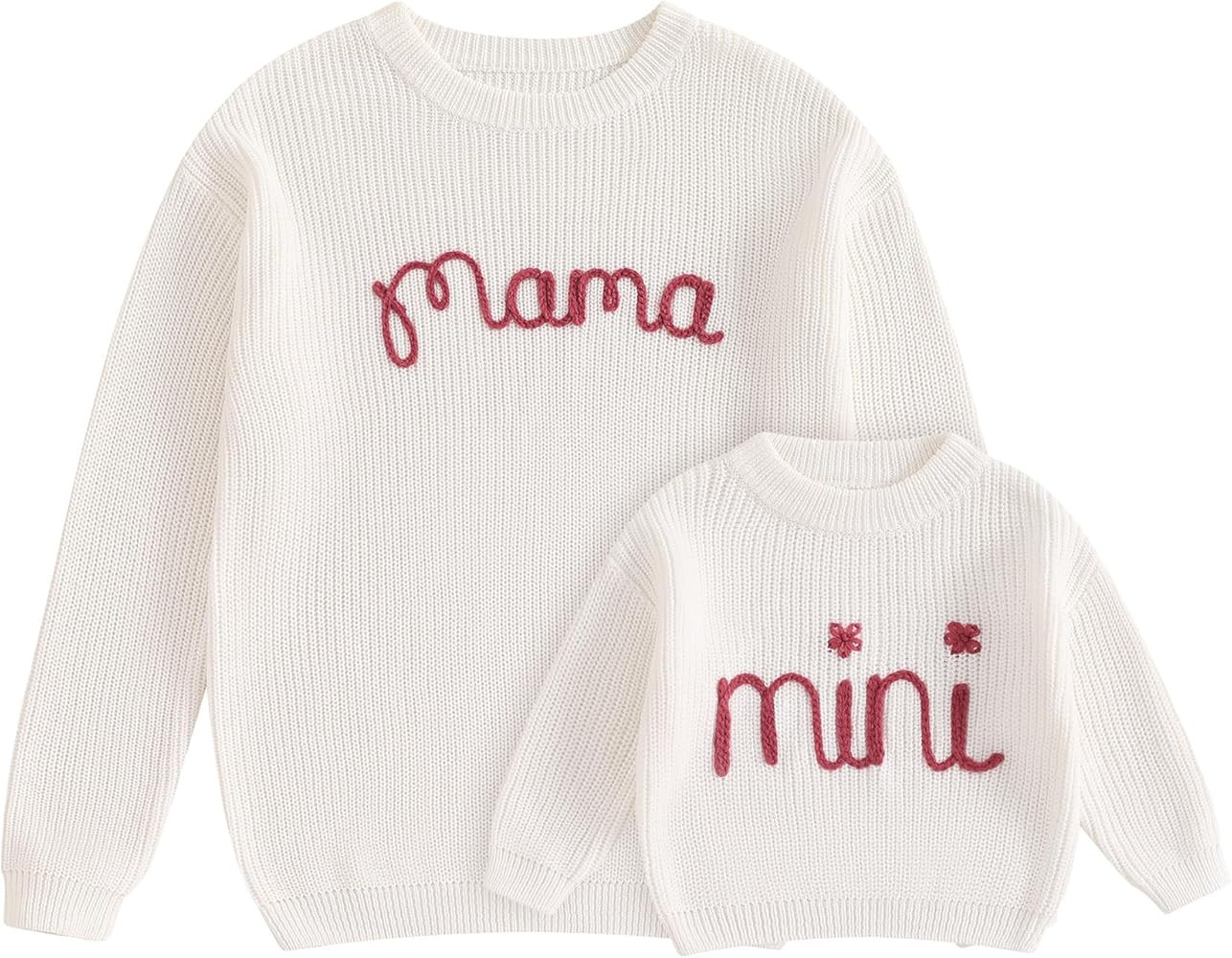 Mommy and Me - Conjunto a juego para mamá y mini, suéter de manga larga con cuello redondo y si... | Amazon (US)