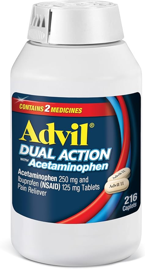 Advil Dual Action Coated Caplets, 125 Mg Ibuprofen and 250 Mg Acetaminophen per Dose (2 Dose Equi... | Amazon (US)