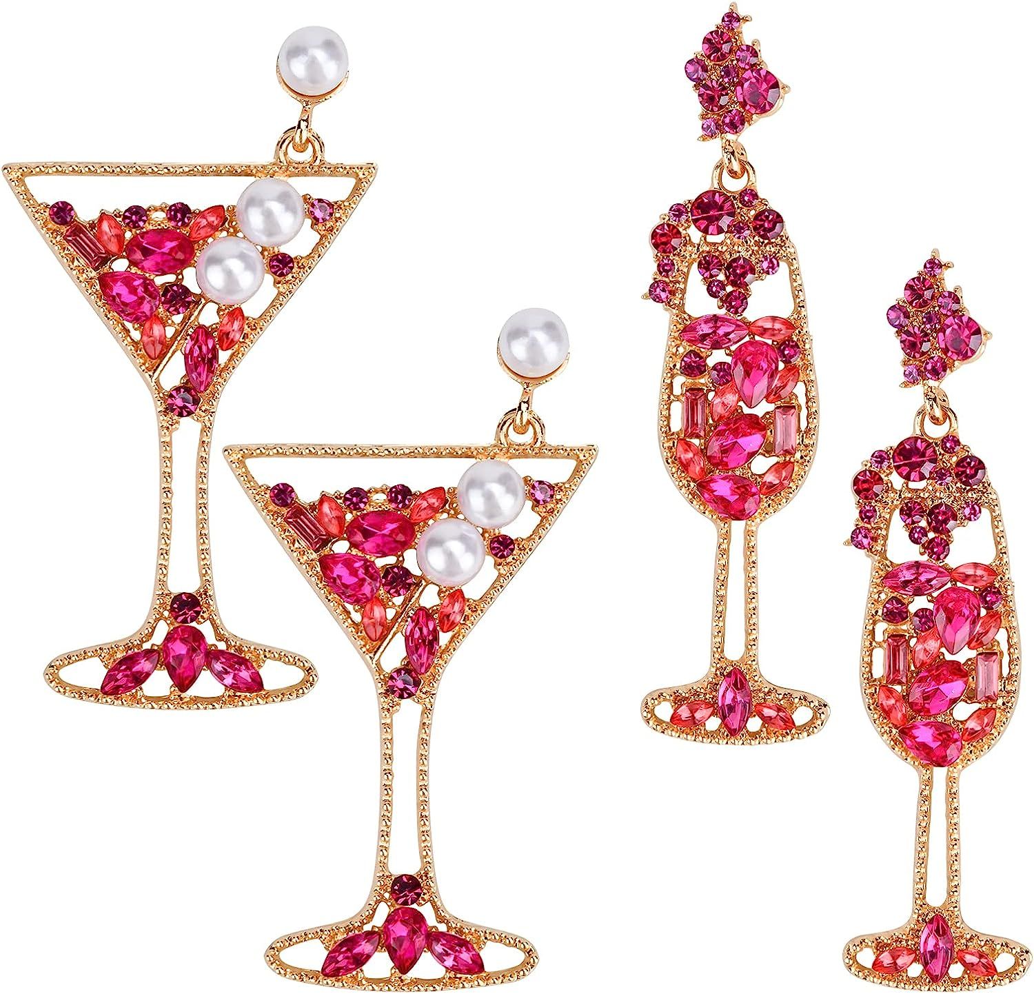 Beaded Earrings Champagne Bottle Glass Earrings Set Handmade Beaded Wine Statement Bride Drop Dan... | Amazon (US)