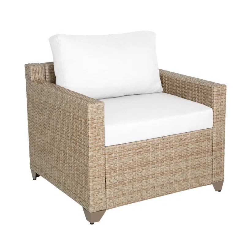 Ashleyne Outdoor Club Chair in Natural/Beige Aged Wicker | Wayfair North America