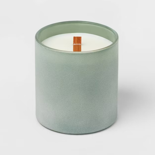 14oz 2-Wick Fall Green Dusted Cylinder Glass Apple Chai Woodwick Candle Green - Threshold™ | Target