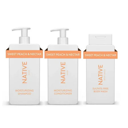 Native Moisturizing Shampoo Conditioner & Body Wash Set Sweet Peach & Nectar Sulfate & Paraben Free 16.5 oz | Walmart (US)