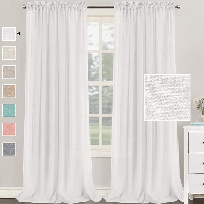 H.VERSAILTEX Natural Linen Blended Curtains 95 Inches Length 2 Panels Textured Woven Linen Sheer ... | Amazon (US)