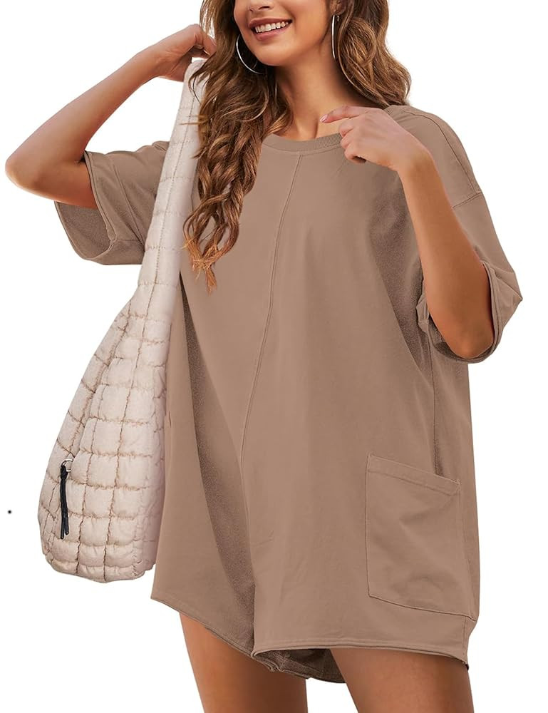 LTSCNRM Womens Tee Rompers Casual One Piece Hot Shot Oversized Overall Short Sleeve Reversible At... | Amazon (US)