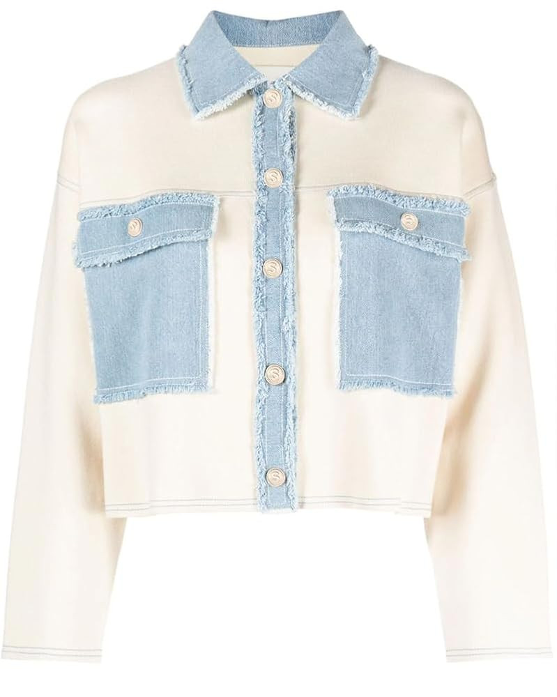 Womens Patchwork Denim Cardigan Sweater 2025 Fall Winter Button Down Long Sleeve Chunky Knit Card... | Amazon (US)