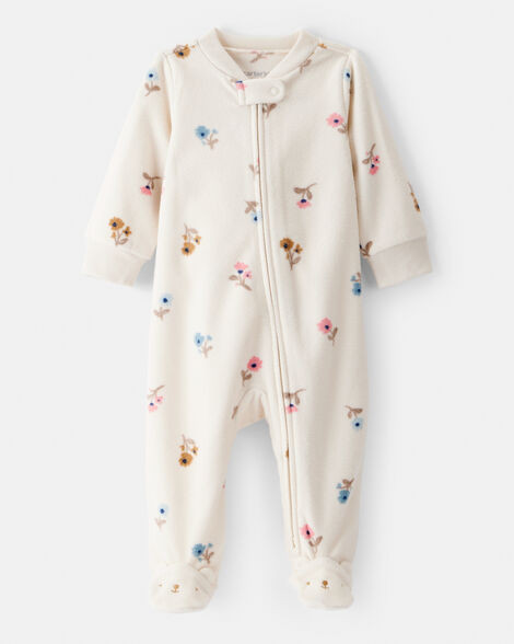 Baby Girl Floral Print Loose Fit Long-Sleeve 2-Way Zip Sleep & Play Pajamas - Cream | Carter's Inc
