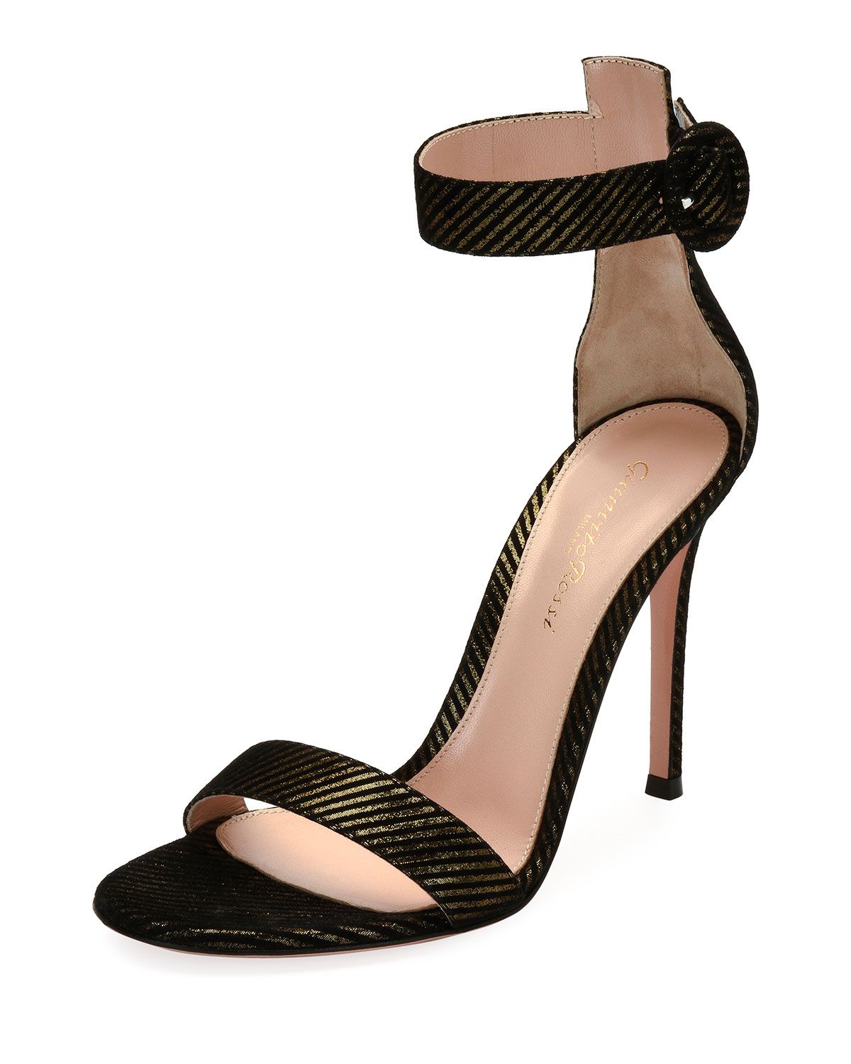 Portofino 105 Striped Suede Sandals, Black/Gold | Bergdorf Goodman