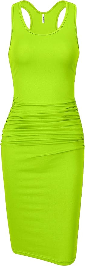 Missufe Women's Sleeveless Racerback Tank Ruched Bodycon Sundress Midi Fitted Casual Dress | Amazon (US)
