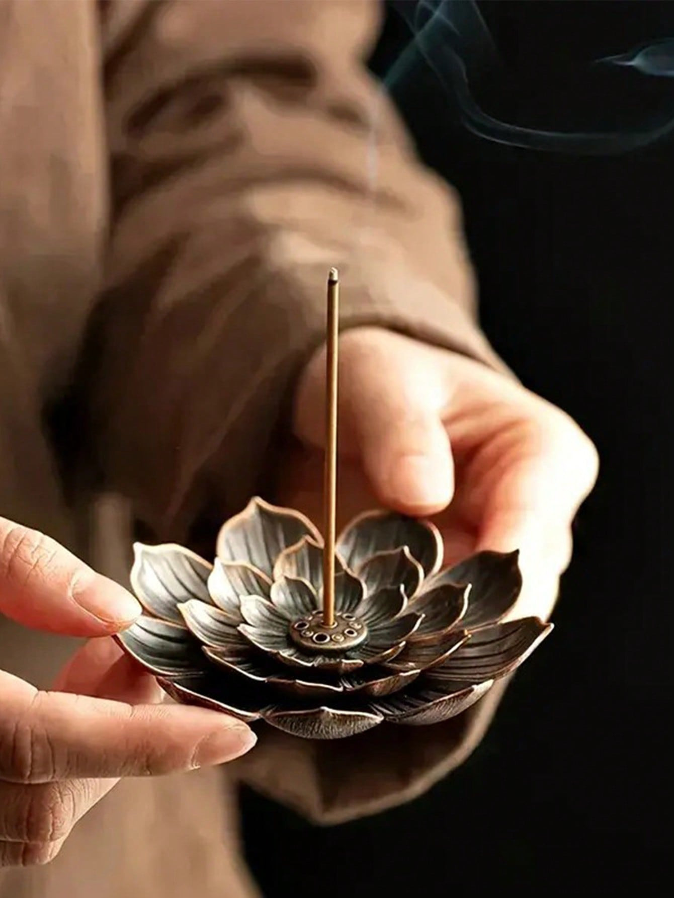 1pc Elegant Mini Copper Alloy Lotus Flower Design Incense Burner, For Aromatherapy, Yoga, Meditat... | SHEIN