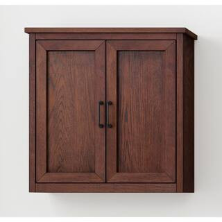 Alster 25 in. W x 8 in. D x 26 in. H Brown 2 doors Bathroom Storage Wall Cabinet in Brown Oak | The Home Depot